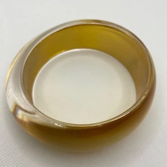 Vintage Lucite Asymmetrical Chunky Bangle Transparent Gold Clear Large Bracelet - Picture 7 of 16